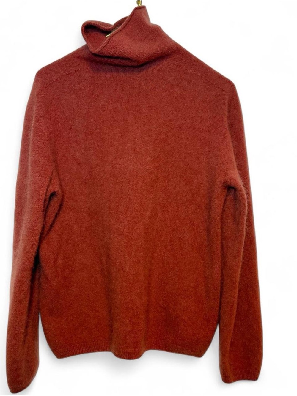 Women's 100% Cashmere Fuzzy Funnel-Neck Sweater in Terracotta/Coral